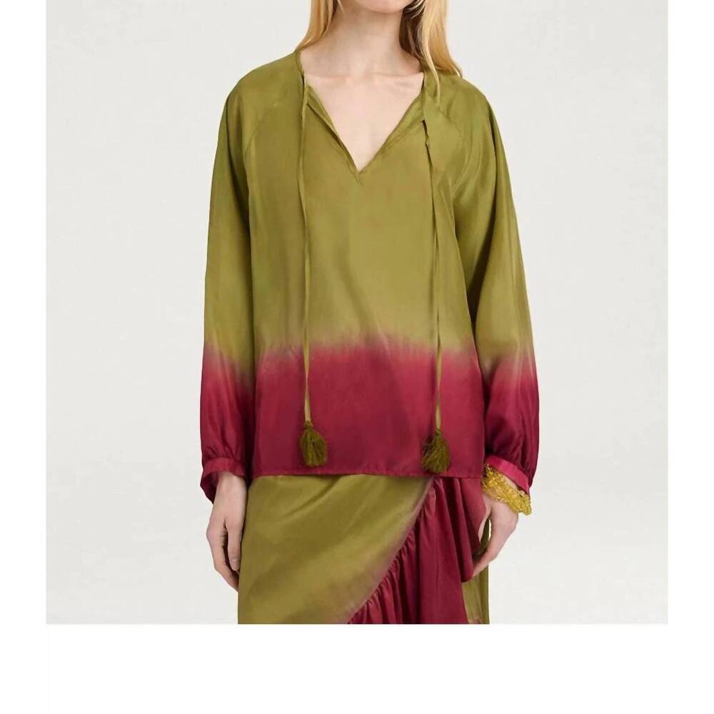 NEW MOMONI mantra maxi blouse in olio/ciclamino
